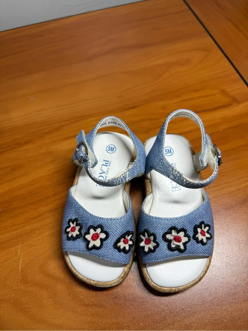 The Chidrens Place Girls Toddler Sandal‎ Denim Strappy Ankle Floral Platform 5M